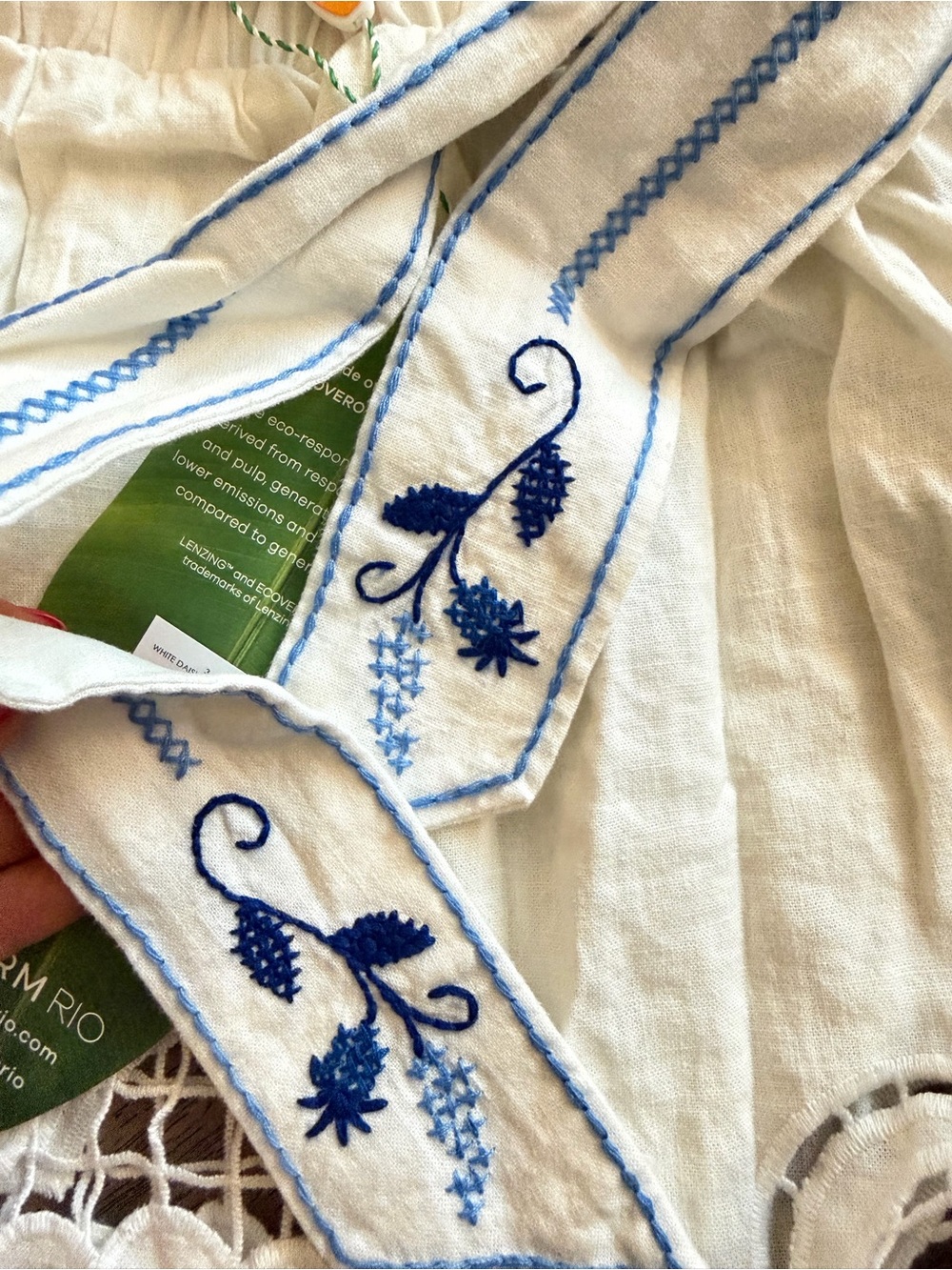 FARM Rio Daisy embroidered linen-blend gauze and lace top - Picture 6 of 12